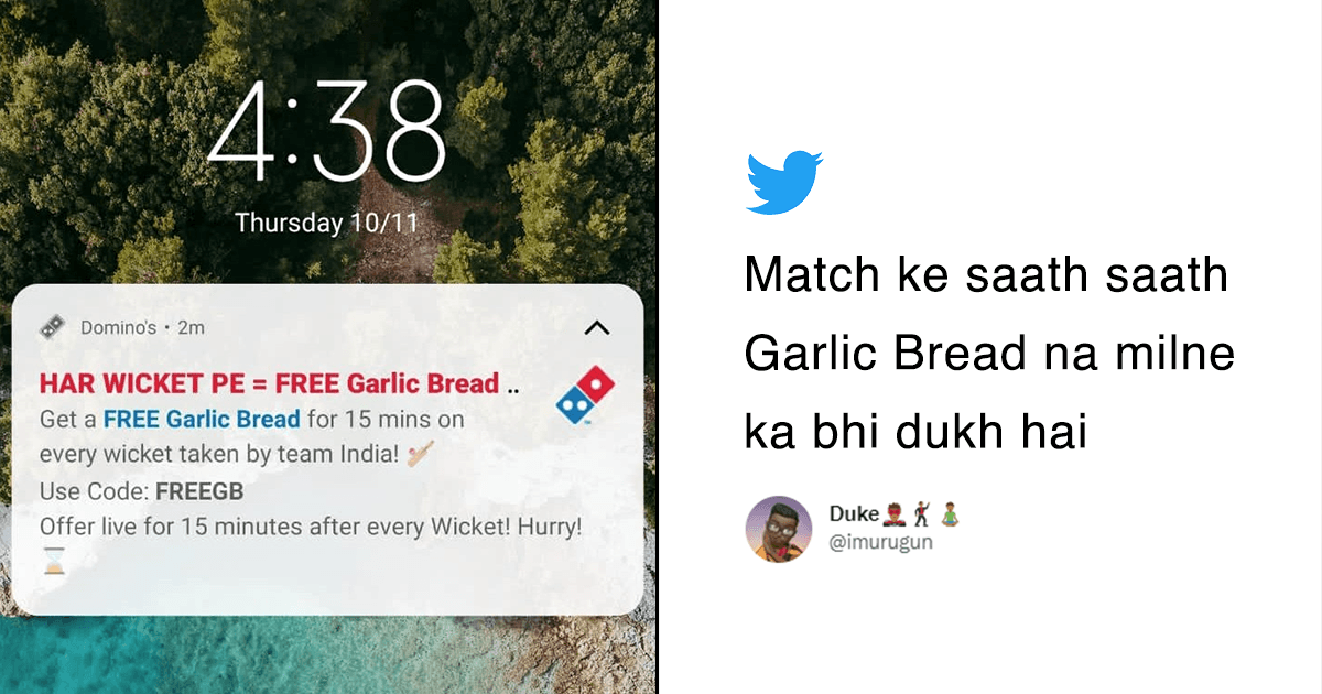 Domino’s ‘Har Wicket Pe Garlic Bread’ Offer During World Cup Debacle Rubs Chilli Flakes On Wounds