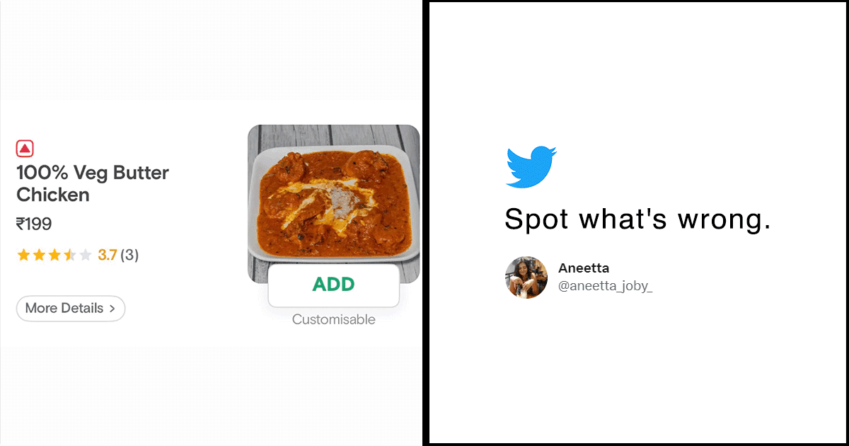 Girl’s Tweet About A Restaurant Selling ‘100% Veg Butter Chicken’ Has Foodies Cracking Jokes