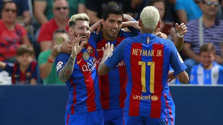 5. Messi, Neymar, and Suarez scored 122 goals in the 2014-2015 season. How many goals did Messi score alone?