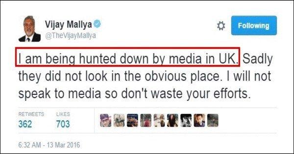 Vijay Mallya Just Tweeted Out That He’s Being Hunted By Media In UK. OK Then.