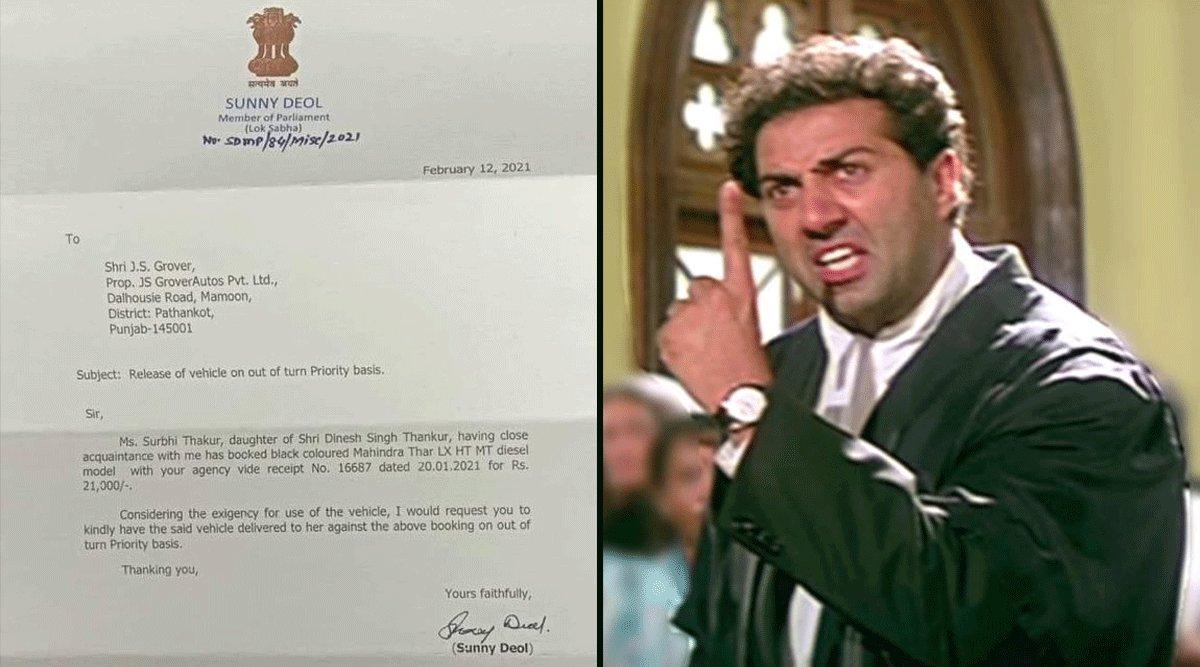Twitter Can’t Believe How ‘Hardworking’ MP Sunny Deol Is After Seeing Letter Asking For Thar Jeep