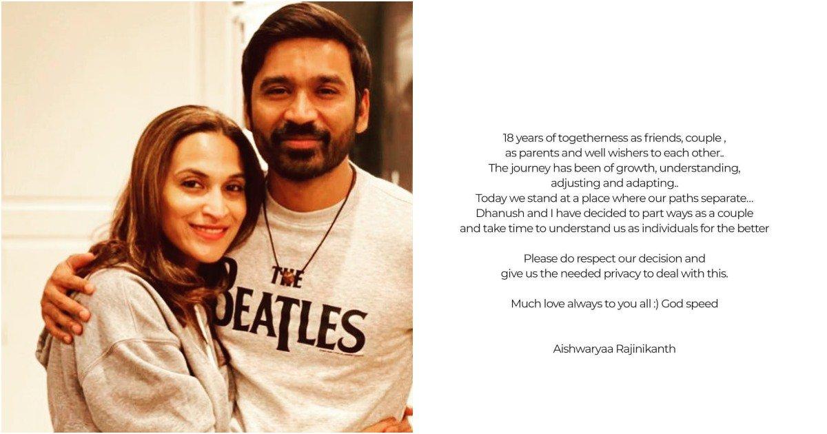 Dhanush & Aishwaryaa Part Ways After 18 Years Of Marriage
