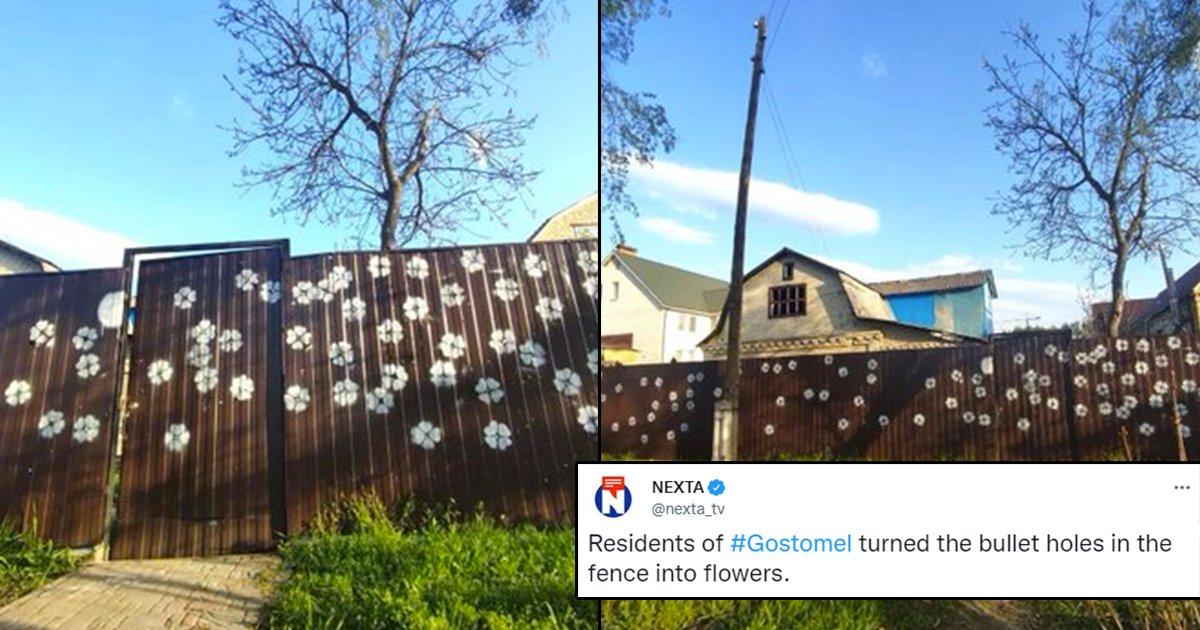 Twitter Hails Ukrainian Spirit & Courage After Citizens Transform Bullet-Hole-Ridden Fence Into Art