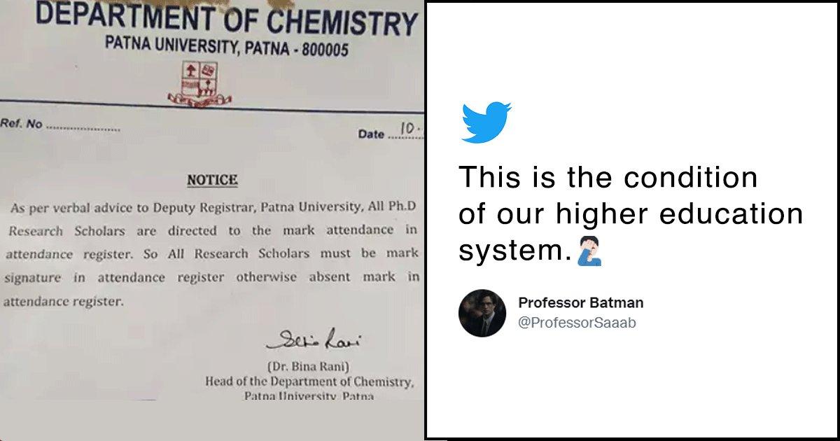 Twitter Can’t Handle Just How Bad The Grammar On This Patna University Circular Signed By The HoD Is