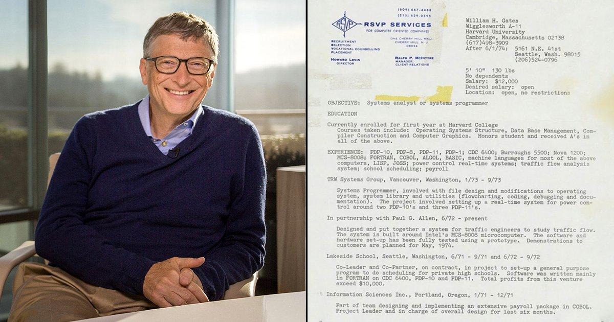 Bill Gates Shares 48 Years Old Resume To Motivate People But It Didn’t Really Land Well