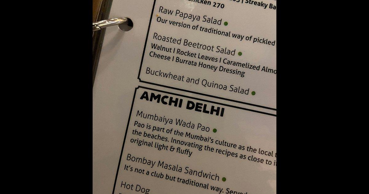 Twitter Is Offended By This Menu Where ‘Vada Pav’ Is Listed Under ‘Amchi Delhi’