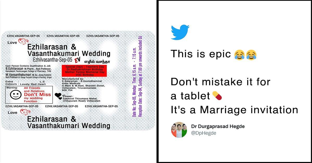 Tamil Couple Gets Wedding Invitation Printed As Tablet Strip ‘Cos Love Is A Drug