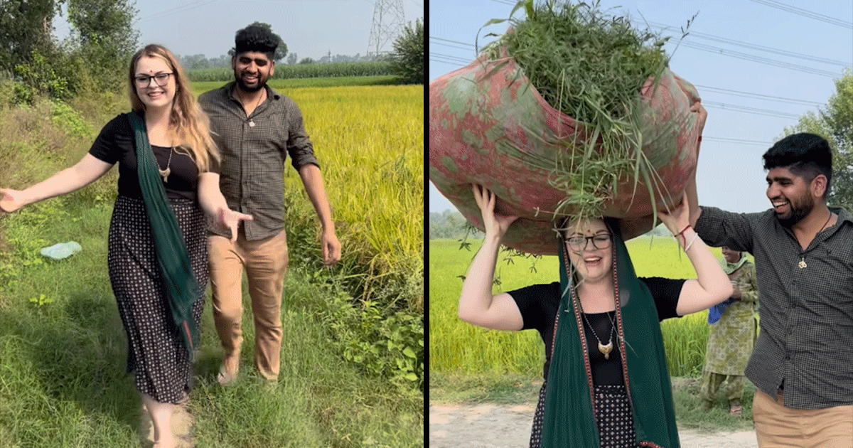 Australian Woman Carrying A Bundle Of Hay With Her Haryanvi Husband Is Winning Desi Hearts