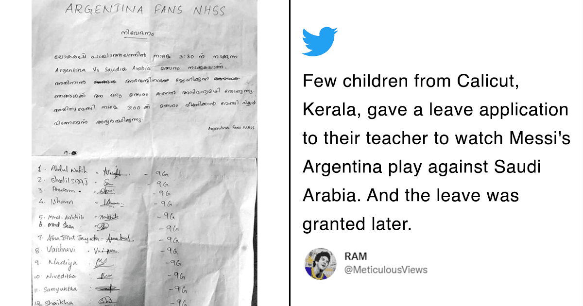 These Kerala Students Gave A Leave Application To Watch Argentina Play Against Saudi Arabia