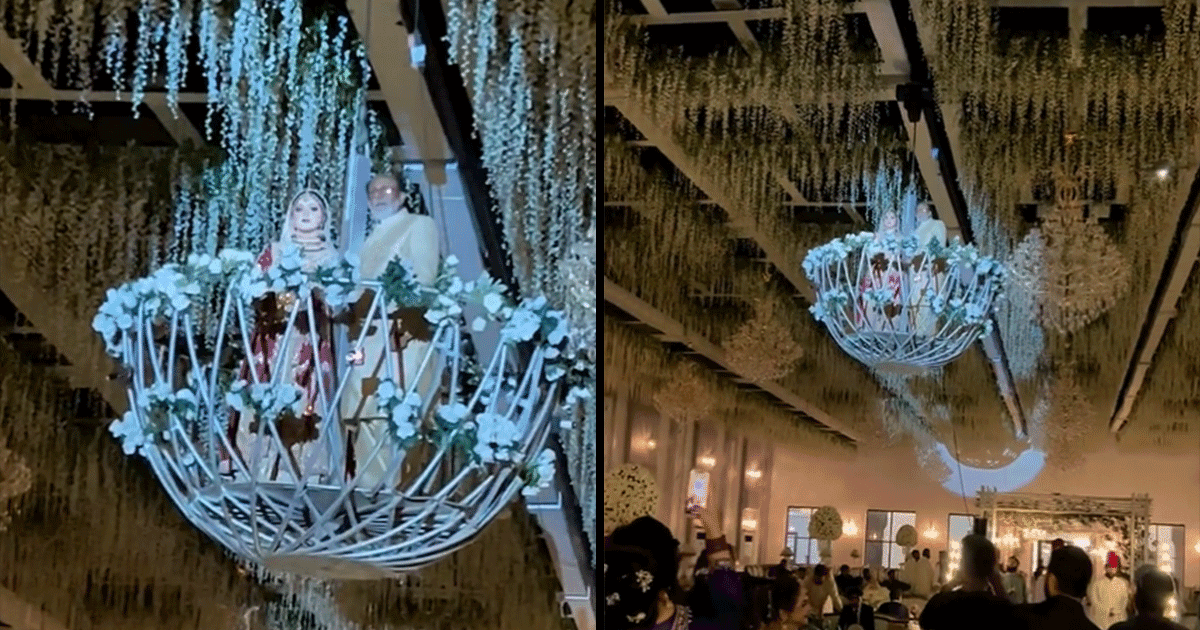 Bride Entered Her Wedding In A Basket Suspended From The Ceiling & It’s Left Netizens Bewildered