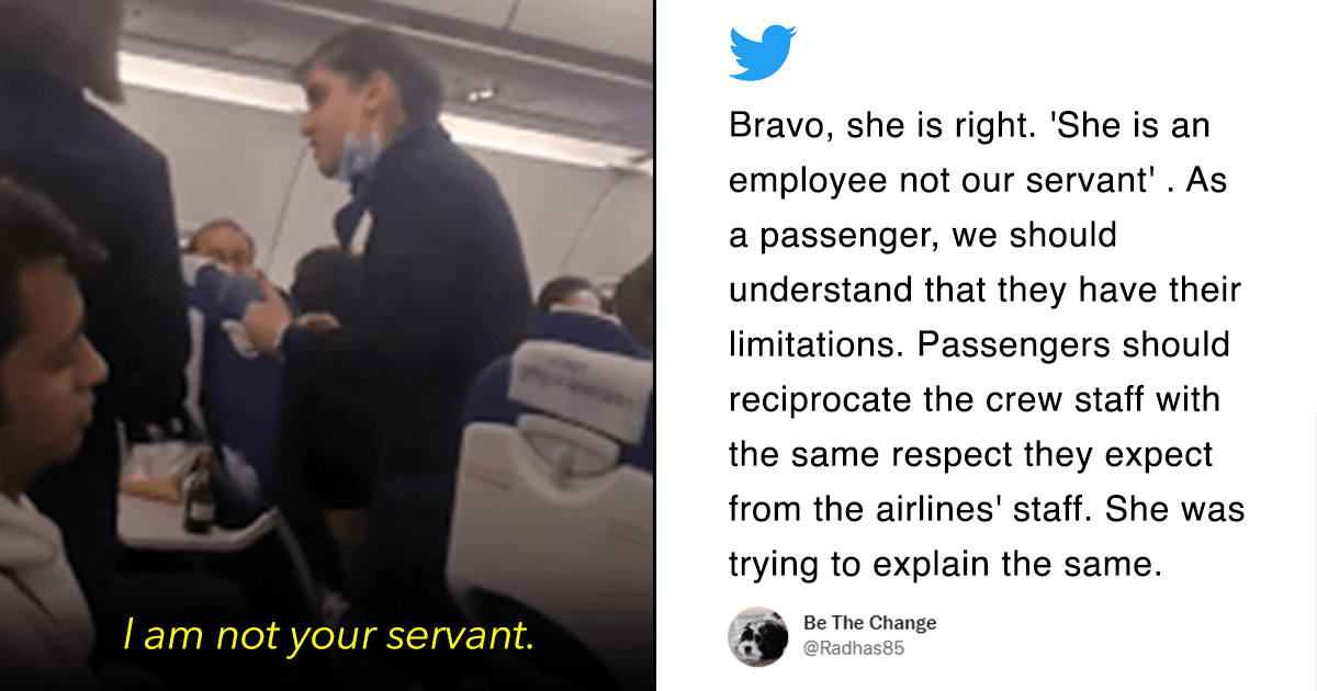 Twitter Lauds The Indigo Air Hostess For Confronting The Entitled Passenger Calling Her A Servant