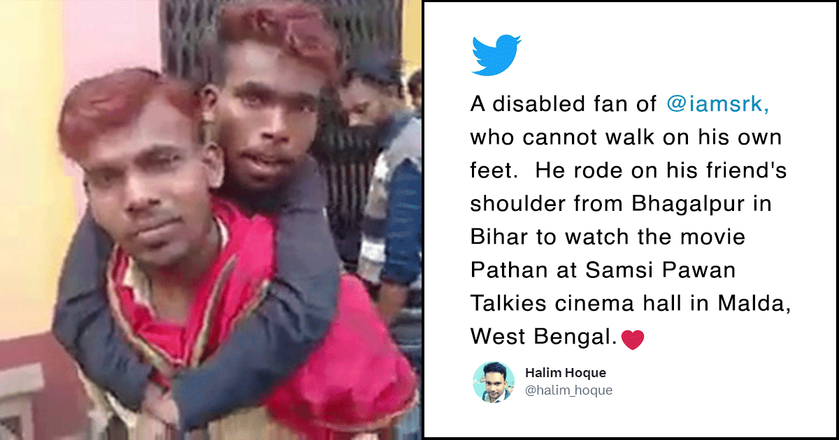 This Man Redefined Friendship By Carrying His Specially-Abled Friend On His Back To Watch Pathaan