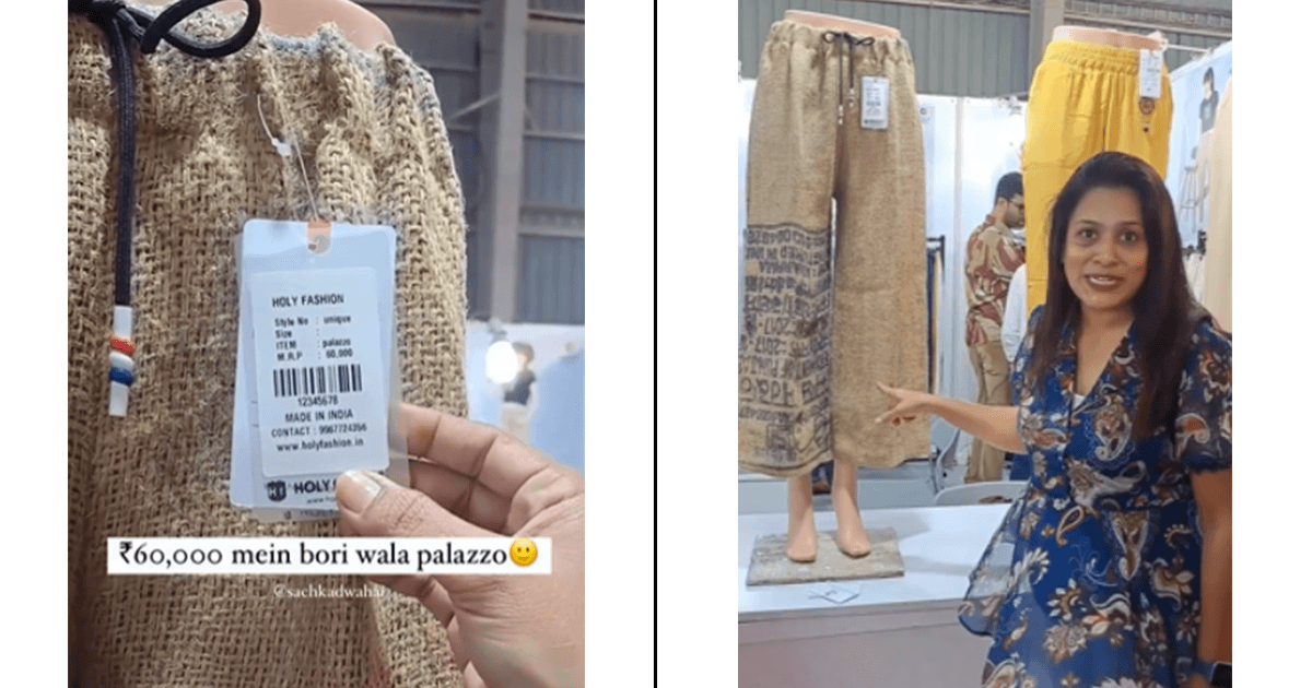This Woman Hilariously Called Out ₹60k Palazzo Pants Made Out Of A Bori-Like Material
