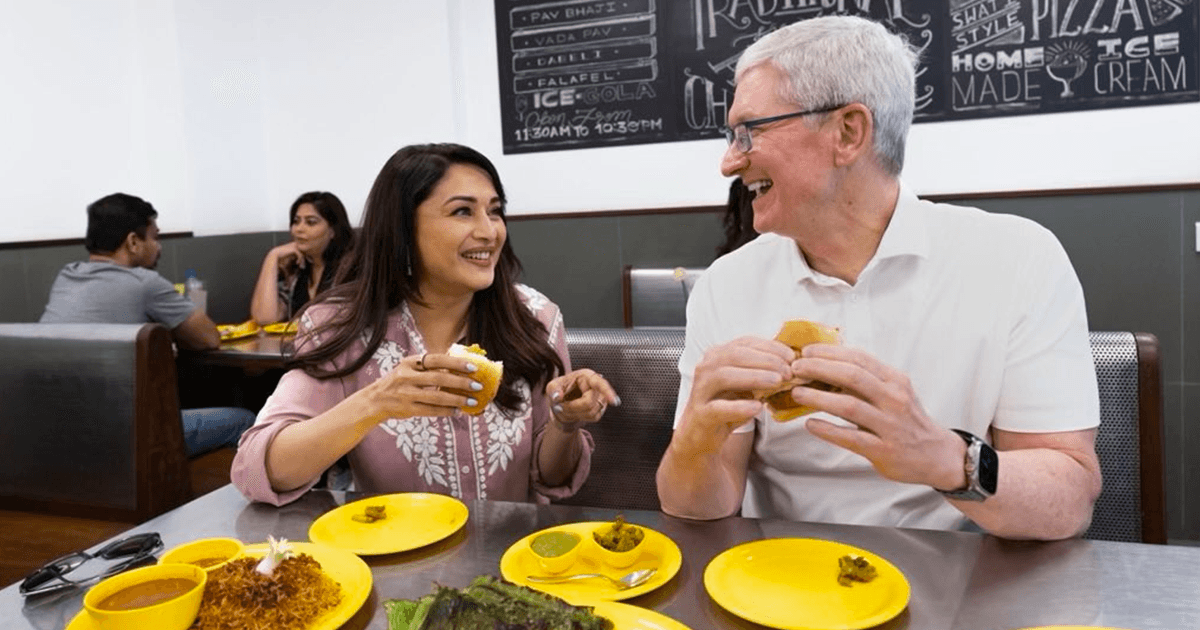Apple CEO Tim Cook Enjoying Vada Pav With Madhuri Dixit Has Desis Shook With The Crossover