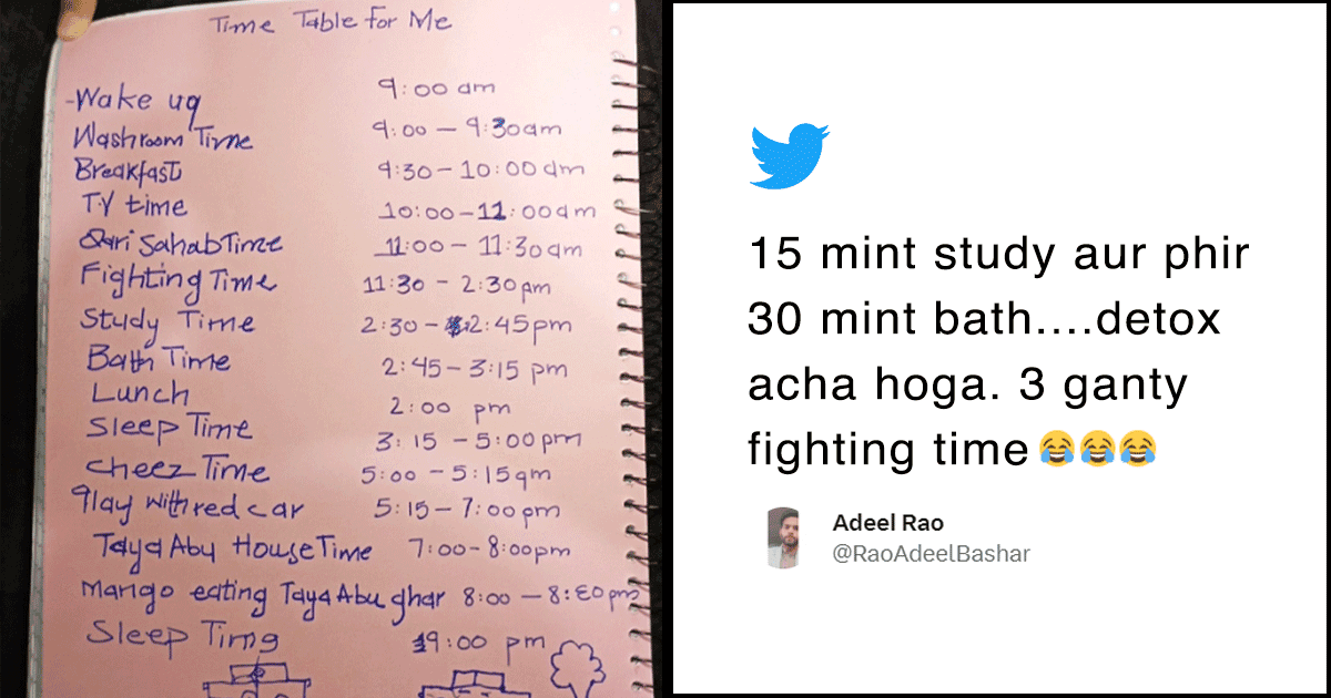 15 Minutes Study But 3 Hours Fighting Time, This 6 YO’s Time Table Is Simply Adorable