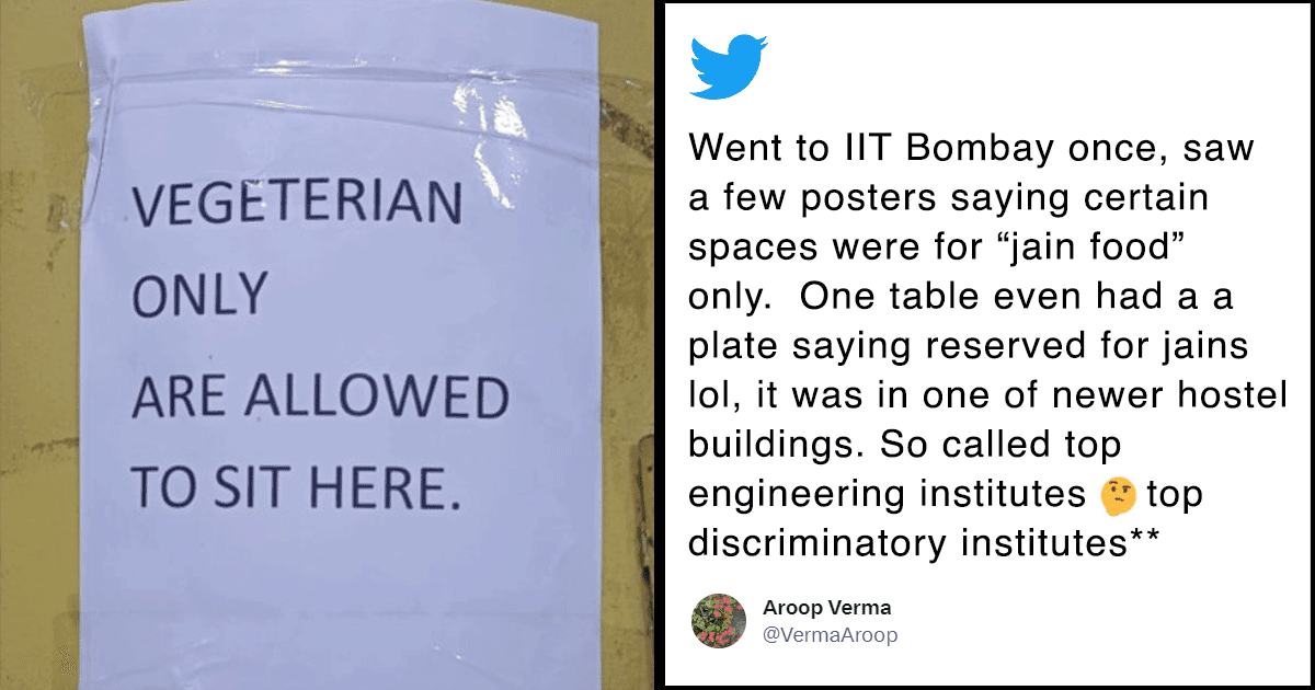 A “Vegetarians Only” Sign Was Put In The IIT Bombay Mess & People Think The Casteism Is Evident