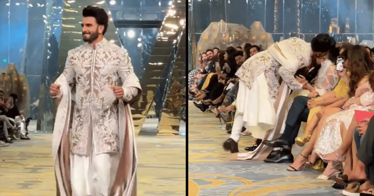 Ranveer Singh Pauses On Runway, Kisses Deepika, Touches Mom’s Feet, Fans Praise His Humility